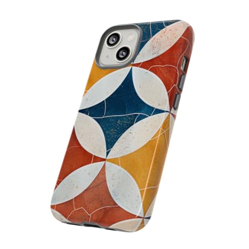 Coque rigide iPhone 14 bleu rétro : l'accessoire géométrique chic