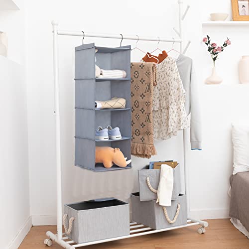 Brilliantjo 2Pcs Hanging Closet Organizer, 4 Shelves Hanging Wardrobe Storage Shelves With Hook For Clothes Storage, Washable Oxford Cloth Fabric, 31"X12"X12"(Blue-Gray) #TOP2