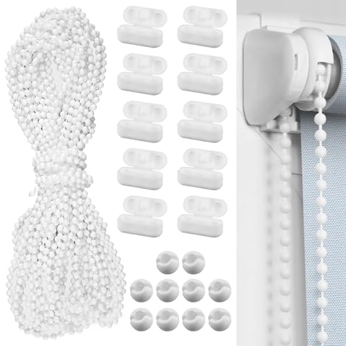 Cordon de Chaîne à Perles, 10m Chainette Store Enrouleur avec 10 Connecteurs, 10 Clips de Fixation, Réparation pour Stores Enrouleurs, Chaîne de...