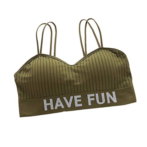 Qiman - Sujetador deportivo para mujer, doble correa de espaguetis, diseño de rayas, monocromo, inalámbrico, ancho de banda, sin costuras, para yoga verde