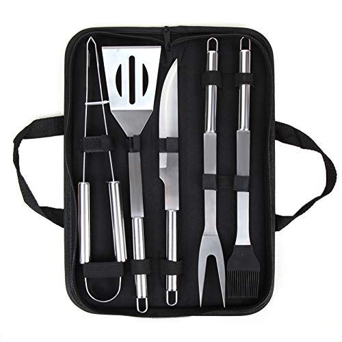 Ensemble Ustensiles Barbecue en Acier Inoxydable avec Sac de Transport, Accessoire de Barbecue Professionnel, BBQ Grill Outils Kit, Cadeau Parfait pour Homme (5 PCS) Cover