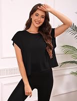 Fhniepan Open Back Tops for Women Oversized Short Sleeve Workout T Shirts Backless Y2k Athletic Crop Running Tees(Black,S) — image 4
