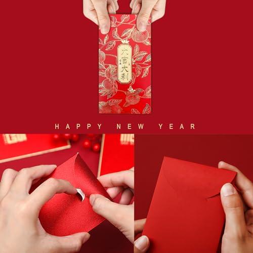 FAURAPMNG 12 rote Umschläge zum chinesischen Neujahr, große Hong Bao-Geldumschläge, rote Päckchen, Lai See, für Neujahr, Frühlingsfest, Hochzeit, Geburtstag usw., 9 x 17 cm