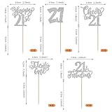 SYKYCTCY 30 Pack 21st Birthday Cupcake Toppers Glitter Twenty-one Cheers to 21 Fabulous Cupcake Picks Happy 21st Birthday Cupcake Decorations Anniversary Party Supplies Silver - Image 2