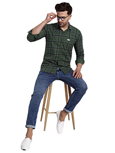 Image of Majestic Man Slim Fit Cotton Casual Check Shirt for Men