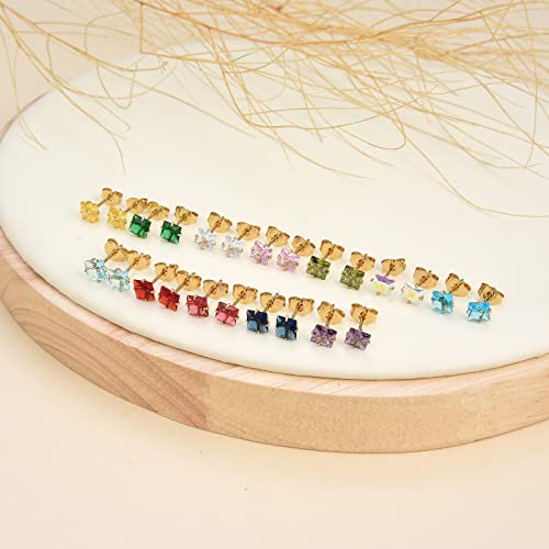 12 Pairs 18K Gold Plated Surgical Stainless Steel Stud Earring Cubic Zirconia Birthstone Stud Earrings Set for Women2