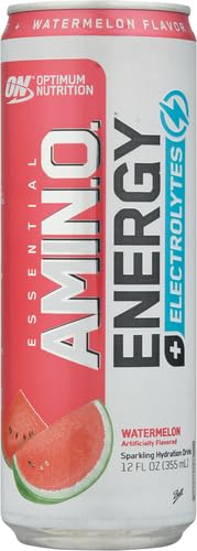 Image of Optimum Nutrition Amino Energy Sparkling Hydration Drink, Electrolytes, Caffeine, Amino Acids, BCAAs, Sugar Free, Watermelon, 12 Fl Oz, (Packaging May Vary),12 Count (Pack of 2)