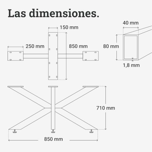 Miniatura 2 de Natural Goods Berlin 1x Pata De Mesa Spider Estructura De Mesa En Metal Negro Montaje Fácil Patas Para Muebles Como Mesas De Centro, Escritorio Y Comedor Pie De Mesa 71x85x85cm
