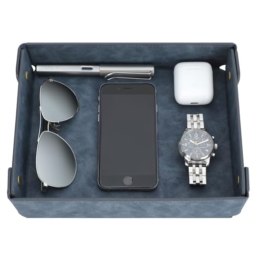 Image of CASIRENA Faux Leather Valet Tray Organizer for Men - Catch-All Tray for Entryway Table Key, Wallet, Watch, Coin Change, Phone, Dresser EDC Dump Jewelry, Bedside Nightstand Desk-top