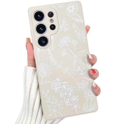 OOK Magnetic for Samsung Galaxy S25 Ultra Silicone Case,White Wild Flower