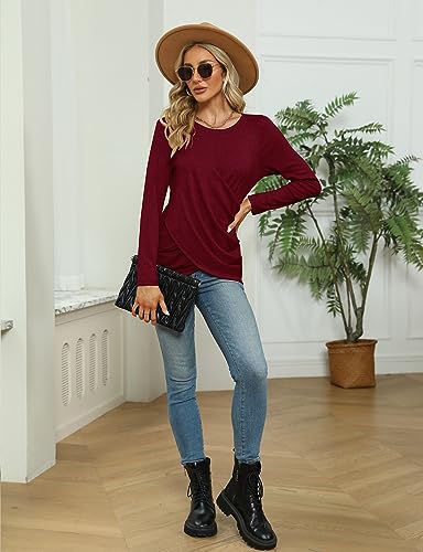 Image of SimpleFun Womens Tops Long Sleeve Shirts V Neck Loose Twist Knot Fall Tunic