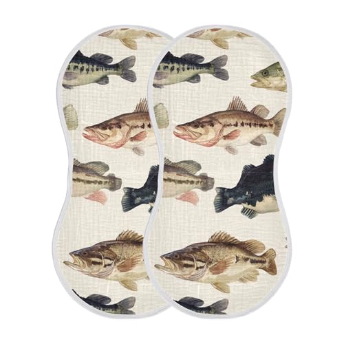 Sea Vintage Bass Fishes Burp Cloths Baby Boys Girls Absorbent Soft Cotton Burping Cloths Rags, 2 Pack