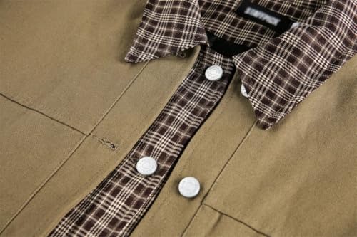 Faux Two-Piece Work Jacket Mens Pocket Autumn Casual Loose Lapel Spliced Single Breasted Coats3