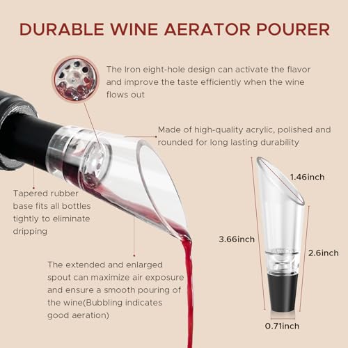 WINWHIRLO 3-in-1 Wine Opener Set, Zinc Alloy Wing Corkscrew Wine Bottle Opener with Vacuum Stopper & Aerator Pourer, Manual Cork Screw Wine Beer Cap Bottle Opener with Non-slip Handle for Wine Lover - Thumbnail 4