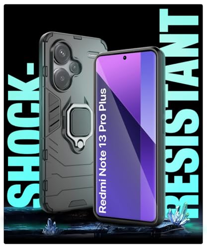 Image of WOW IMAGINE Shock Proof Back Case Mobile Cover for Xiaomi Mi Redmi Note 13 Pro Plus 5G | Back Cover Case (Tough Armor | Hybrid PC + TPU | Ring Holder & in-Built Kickstand | Black)
