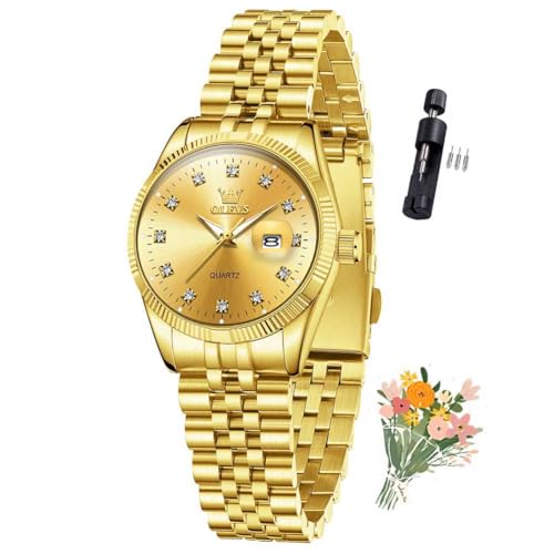 OLEVS Watches for Women Diamond Luxury Dress Women Watches Analog Quartz Waterproof Day Date Stainless Steel Wristwatch