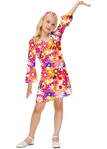 Hippie Costume For Little Girls 60S 70S Groovy Dresses Bell Sleeve Retro Disco Outfits 5-6 Years #TOP3