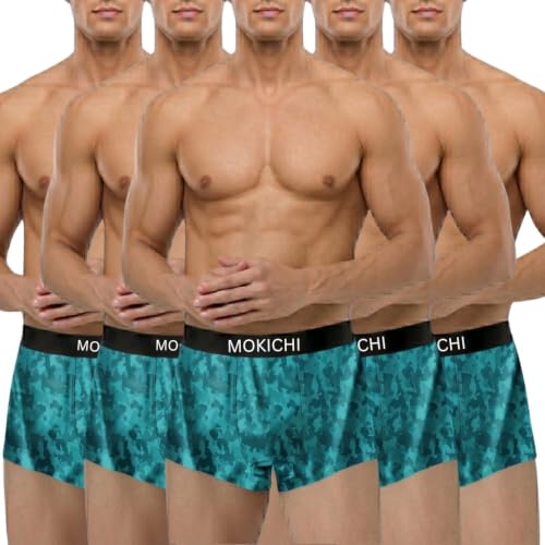 Image of Men's Boxer Briefs Pack of 5 | Soft Breathable Stretch Trunks | Moisture-Wicking Comfortable Innerwear | Printed Premium Underwear with Elastic Waistband
