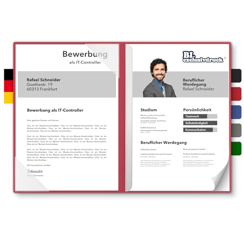 5 Stück zweiteilige Bewerbungsmappen BL-exclusivdruck® BL-plus in Rubinrot - Premium-Qualität mit edler Relief-Prägung 'Bewerbung' - Produkt-Design von 'Mario Lemani'
