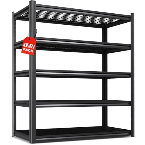 Image of Set of 10 Garage Shelving-3000 lbs 5 Tier Storage Shelves,Adjustable Heavy Duty Metal Shelving Unit and Storage Large Wire Rack,Utility Steel Shelf for Warehouse Industrial Pantry Basement 71 inchx46 inchx18 inch