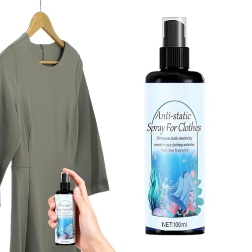 Spray Antiestático, 100ml Eliminador Carga Para Ropa Cabello Faldas Lana Prendas | Suavizante Antiarugas Refrescante Hogar Oficina Viaje, 13,7x3,9cm