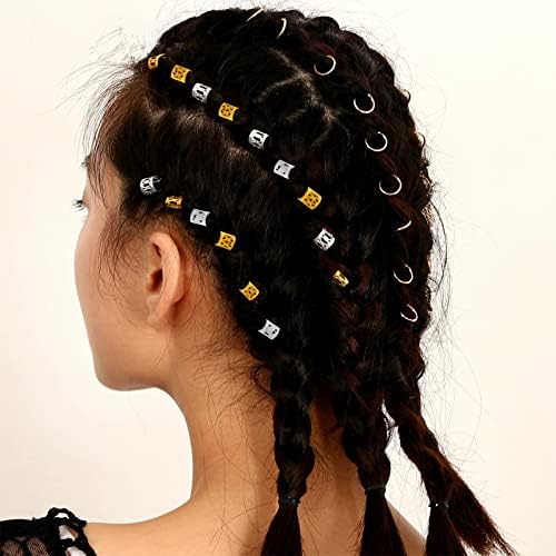 VEGCOO Hair Braid Rings Hair Cuffs Set, 150 Pieces Metal Hair Jewellry Pendant Rings Charm Hair Clip Braiding Circle Women Hair Accessories/Decoration