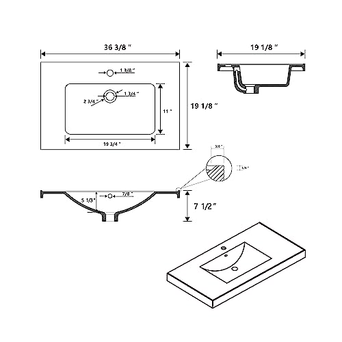 Jpnd 36 X 19 Inch Vanity Top Bathroom Sink thumb #2