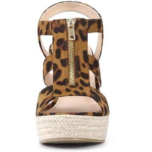 Allegra K Allegra K Women's Wedges Zipper Sandals Platform Wedges Heels Leopard Sandals 7 M US