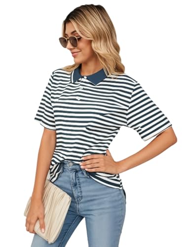 Image of Mack Jonney Women's Striped Cotton Rich Polo T Shirt | Collar Tshirts | Half Sleeves | Stripe-Regular Fit-MACK640589