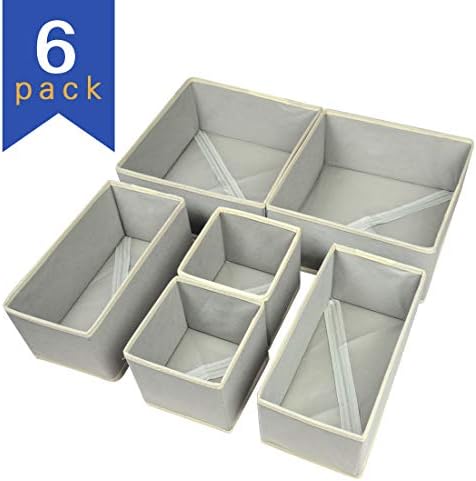 6 Pcs Underwear Drawer Organizers, Foldable Dresser Drawer Organizer and Closet Divider for Clothes, Socks, Toys, Ties（Gery）