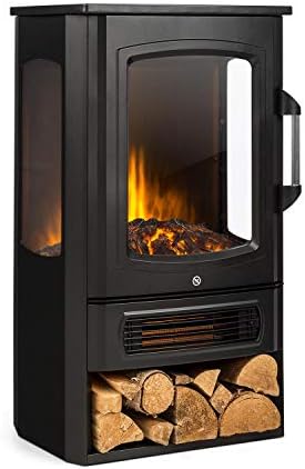 Klarstein Electric Fireplace, Electric Log Burner Indoor, 2000W Electric Fire Free Standing Flame Electric Fire Place with LED Flame Effect, Fake Fireplace, Remote Control, Adjustable Thermostat Timer