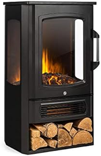Klarstein Electric Fireplace, Electric Log Burner Indoor, 2000W Electric Fire Free Standing Flame Electric Fire Place with LED Flame Effect, Fake Fireplace, Remote Control, Adjustable Thermostat Timer