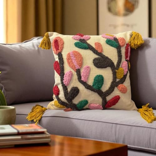 Image of Furnistitchs Handmade Cotton Bohemian Home Decor Cushion Cover 24x24 inches / 60x60 cms - Boho Chic Couch Sofa Throw Living Room Bedroom Cushions (1, Multi Beads)
