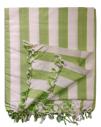 Image of Arvore Bunkaar The Handloom Story 100% Organic Desi Cotton Soft Bhagalpuri Chadar /Summer Blanket /Khes /Top Sheet /AC Blanket (Striped, Green & Brown, 2, Bhagalpuri Chadar)