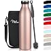 Produktbild Milu Edelstahl Trinkflasche 350ml 500ml 750ml 1L 1,5L Thermosflasche Isolierte Wasserflasche Auslaufsichere Isolierflasche doppelwandig Kohlensäure geeignet  inkl. Reinigungsbürste (Rose Gold, 1L)