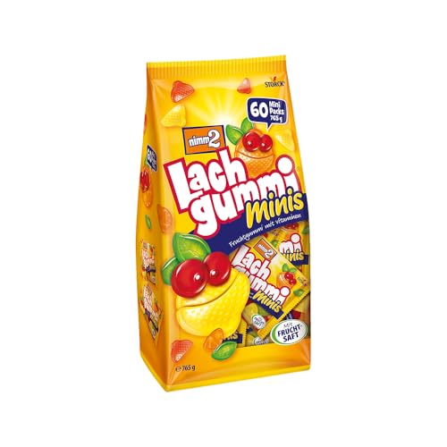 nimm2 Lachgummi Minis Beutel – 1 x 765 g (60 Mini Packs) – Fruchtgummi mit Fruchtsaft und Vitaminen – Einzeln verpacke Süßigkeiten-Tütchen
