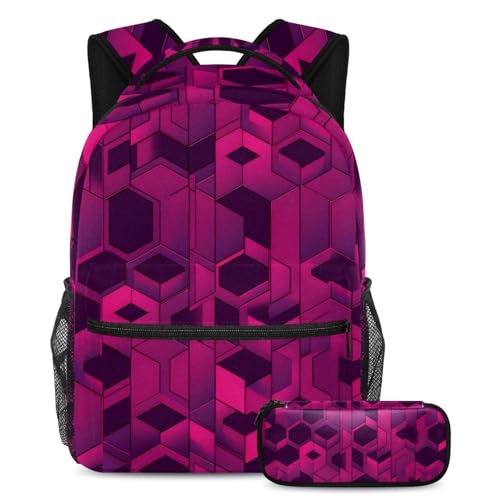 Sac à livres grande capacité et trousse scolaire ergonomique motif rose