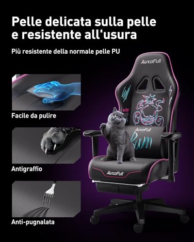 C3 Sedia Gaming, Ergonomica Sedia da Gaming con Ricamo Graffiti, Schienale Regolabile 160°, Supporto Lombare, Poggiapiedi, Pelle PU - Design in Stile Racing (Seduta più larga) - Sedia gaming - Immagine 4
