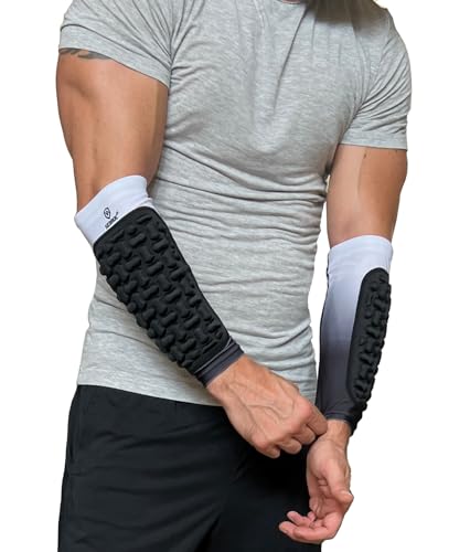 Sedroc Padded Arm Guards Forearm Protectors Ultra Thin Compression Sleeves with Pads (White - Pair, Large)