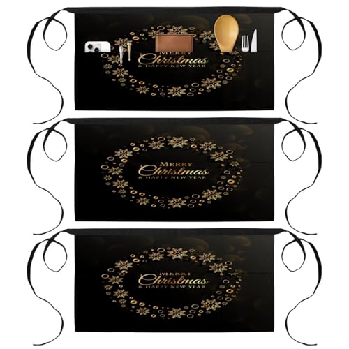 Lot de 3 tabliers courts de chef à 3 poches pour cuisine et bistrot