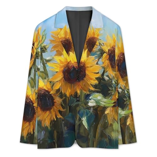 Painting Sunflowers Men's Slim Suit Long-Sleeve Prom Tuxedo Classic Two Button Business Jacket3