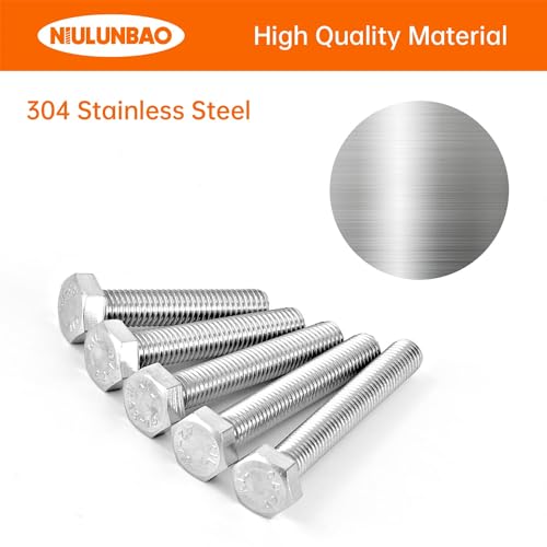 Image of M8 x 40mm 45mm 50mm 55mm 60mm Heavy Duty Hexagon Bolts Hex Head Screws, 304 Stainless Steel, Machine Fully Thread, Metric, Bright Finish, Assortment Kit 20PCS