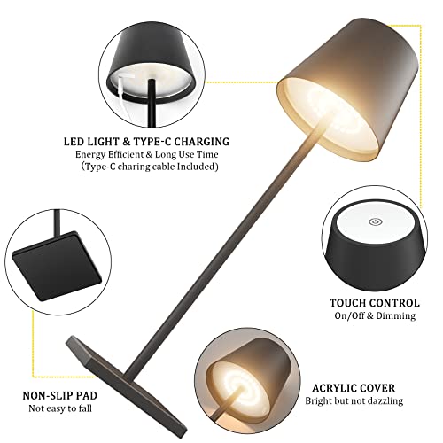 Aoceley Cordless Table Lamp 5000mAh LED Rechargeable Lamp Black, 2-Pack by Aoceley - Used condition - Image 8