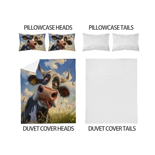 Literie microfibre dessin animé avec housse de couette vache - 4
