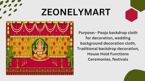 Image of Ganesh Pooja Background | Lord Ganesha Festive Backdrop with Banana Trees and Temple Bells 8x8 Feet | varalakshmi puja Decoration Cloths