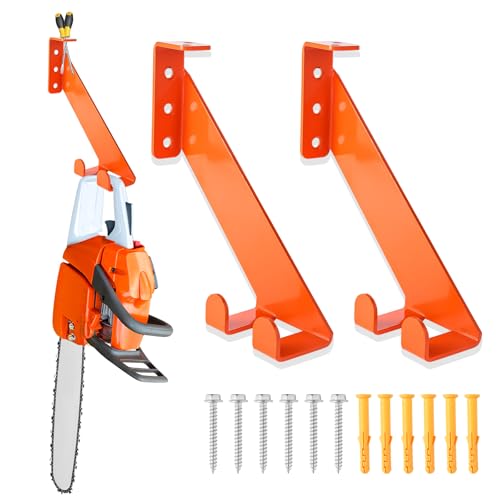 3 in 1 Chainsaw Holder 10" - Heavy Duty Chainsaw Wall Mount, 10 Gauge Steel Chain Saw Hanger for Garage Organization, Hefty Rack Storage Organizer for Chainsaw Accessories and Tools, 180lbs Capacity by iulrtba - Used condition - US$19.49