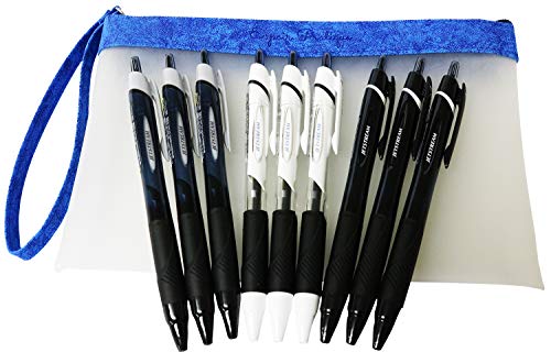 Uni-Ball Jetstream Extra Fine Point Retractable Roller Ball Pens,-Rubber Grip Type-, ALL Ink Size 0.38mm, 0.5mm, 0.7mm, Black Ink- Special Set of 3 pens each (Total 9 pens) with Original pen case