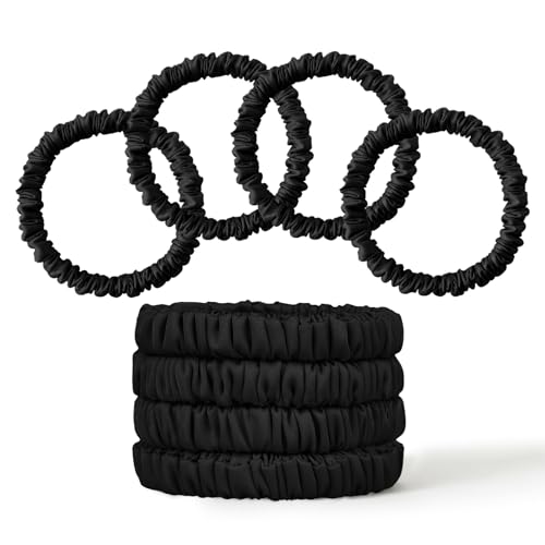 ZHENSILK Silk Scrunchies Hair Ties for Women Black 8Pcs