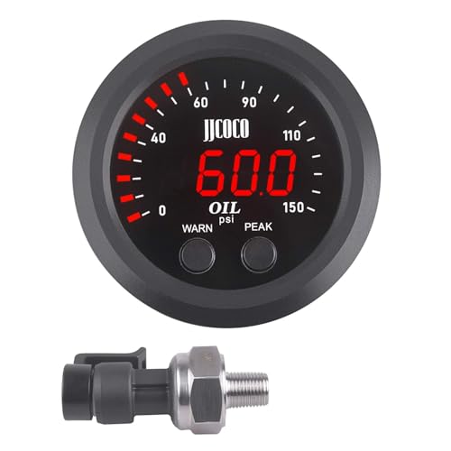 ZHSYMX Universal Oil Pressure Gauge Kit 2-1/16 (52mm) 150 PSI - Digital Meter Red Display with 1/8NPT Electronic Sensor - for Boat Marine Car Auto Truck Automotive Gauge Sets