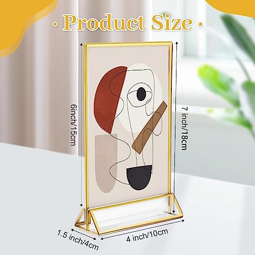 Jeffbaubl 12 Pack Acrylic Sign Holder Gold Borders,4x6 Double Sided Clear Frame Vertical Stand,Menu Display Stand Gold Sign Holders for Wedding Table Number,Restaurant Sign,Menu,Photo - Thumbnail 2